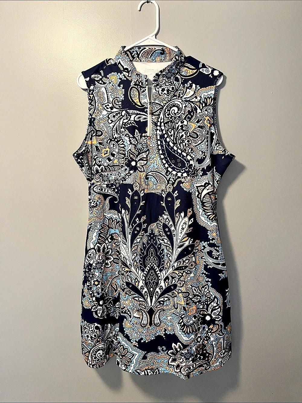 Acegolfs Navy Blue and Gold Paisley Golf Dress Size XL NWOT
